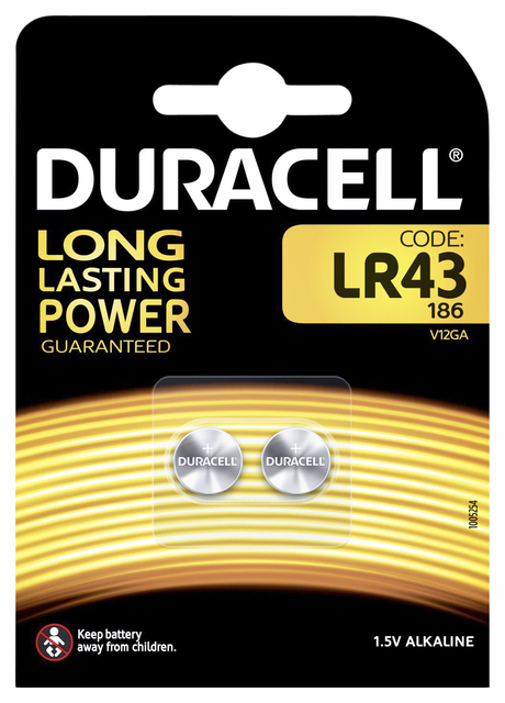 Pile bouton Duracell 2x LR43 alcaline Ø11,6mm