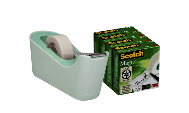 Plakbandhouder Scotch C18 mint + 4 rollen magic tape 19mmx33m