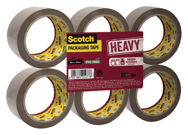 Verpakkingstape Scotch Heavy 50mmx66m bruin 6 rollen