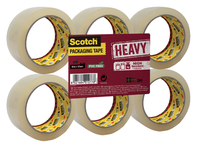 Verpakkingstape Scotch Heavy 50mmx66m transparant 6 rollen