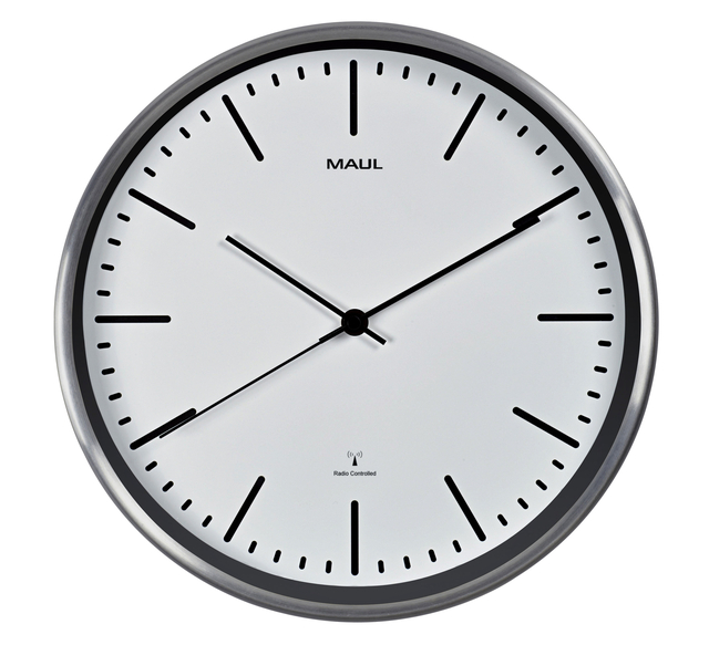 Horloge murale MAULfly RC Ø305x45mm aluminium/blanc avec pile