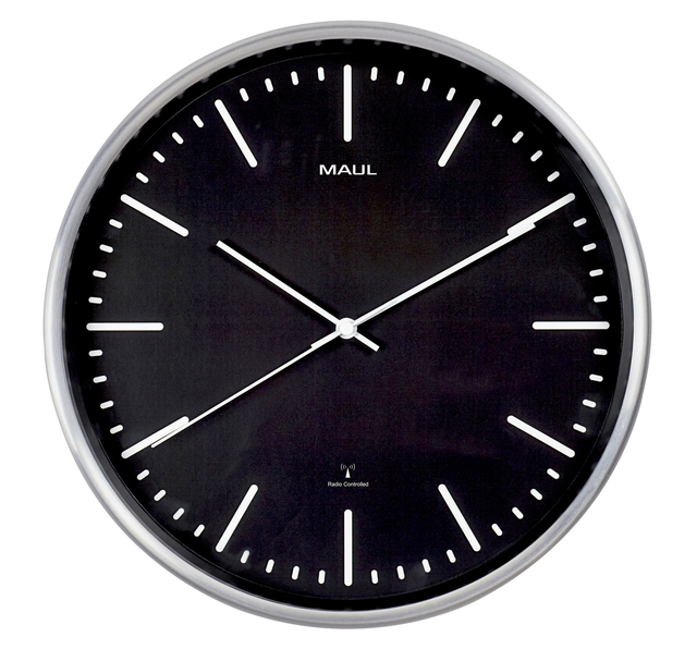 Horloge murale MAULfly RC Ø305x45mm aluminium/noir avec pile