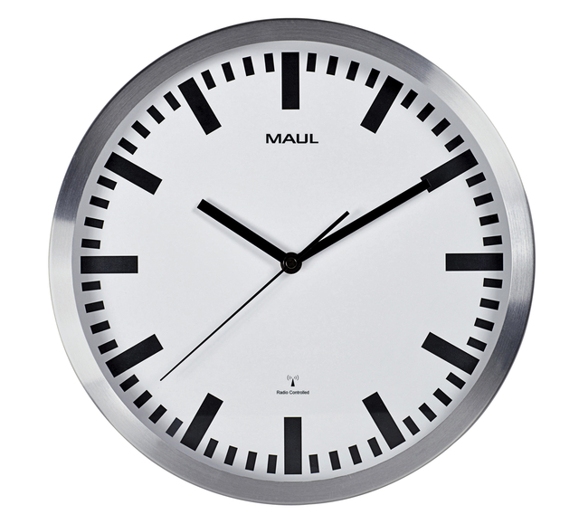Wandklok MAUL Pilot RC Ø305x45mm aluminium frame wit incl. batterij