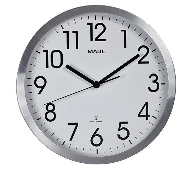 Horloge murale MAULmove RC Ø305x45mm aluminium/blanc avec pile