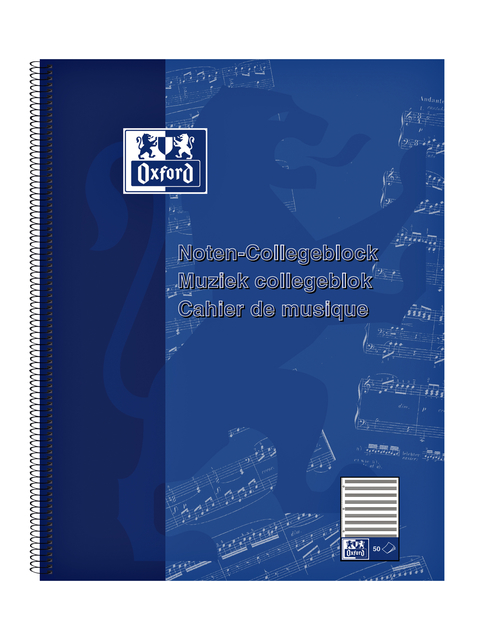 Collegeblok Oxford A4+ muziek 4-gaats 100 pagina's 80gr blauw