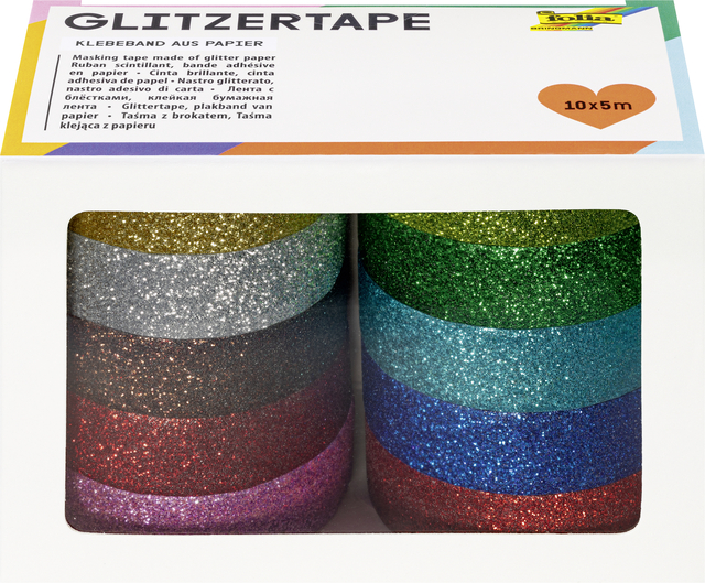 Ruban adhésif pailleté Folia 5mx15mm 10 couleurs
