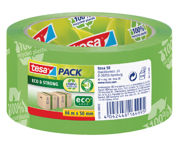 Verpakkingstape tesapack® Eco & Strong 66mx50mm groen bedrukt