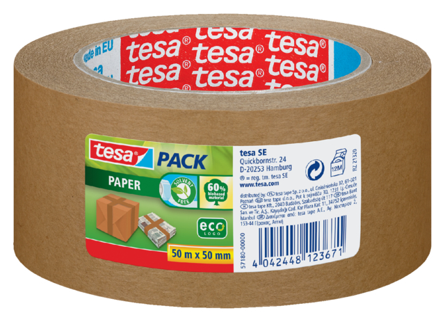 Verpakkingstape tesapack® papier ecoLogo® 50mx50mm bruin