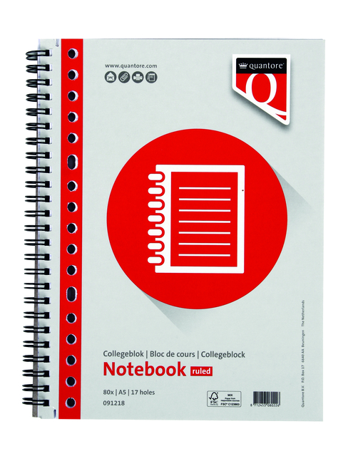 Bloc de cours Quantore A5 ligné 17 perforations 160 pages pages 70g