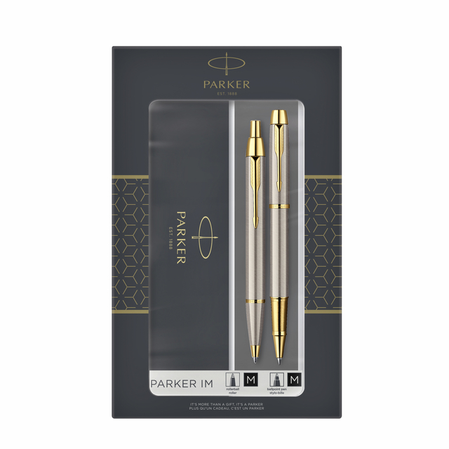 Balpen en Rollerpen Parker IM brushed metal GT medium 2 stuks