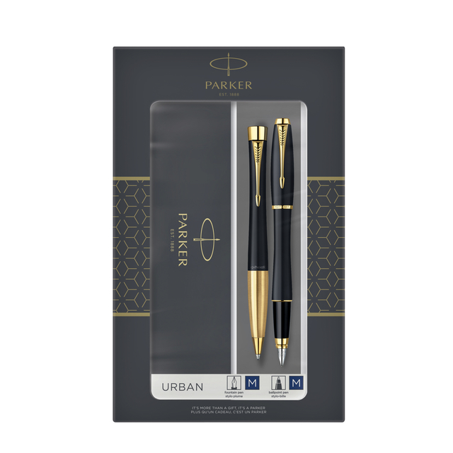 Stylo bille et stylo plume Parker Urban Black matt GT Medium 2 pièces