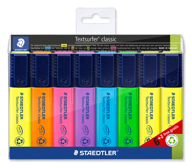 Markeerstift Staedtler 364 Textsurfer set à 6 stuks assorti + 2 geel gratis