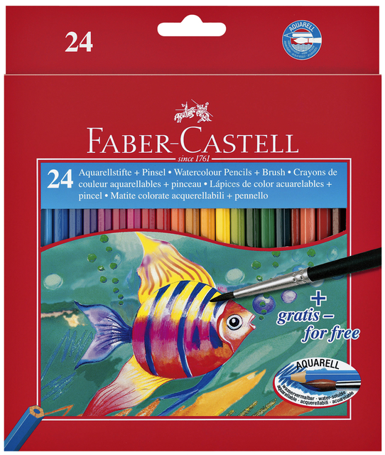 Kleurpotloden Faber-Castell aquarel incl penseel assorti set à 24 stuks