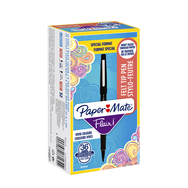 Fineliner Paper Mate Flair original Medium noir valuepack 36 pièces