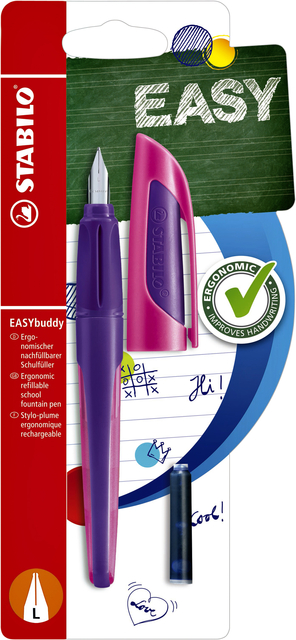 Vulpen STABILO Easybuddy linkshandig M paars/magenta blister à 1 stuk