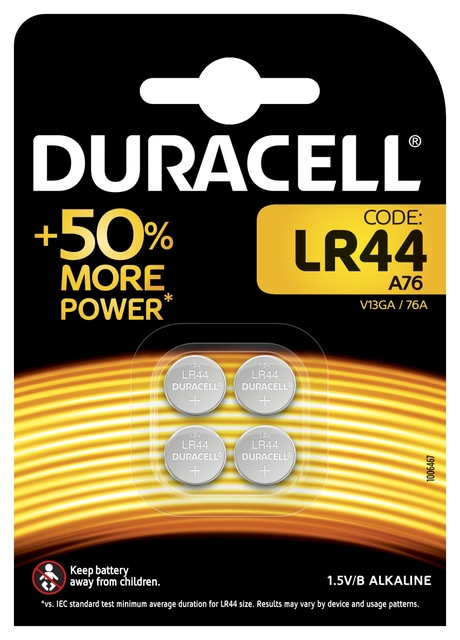 Batterij Duracell knoopcel 4xLR44 alkaline Ø11,6mm