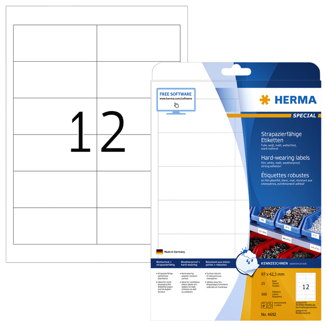 Etiket HERMA 4692 97x42.3mm weerbestendig wit 300st