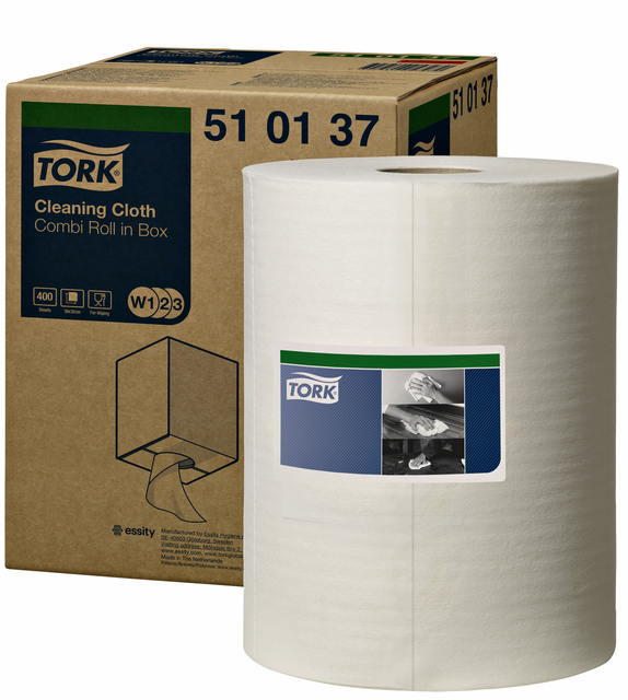 Reiningingsdoek Tork W1 herbruikbaar nonwoven 400 vel wit 510137