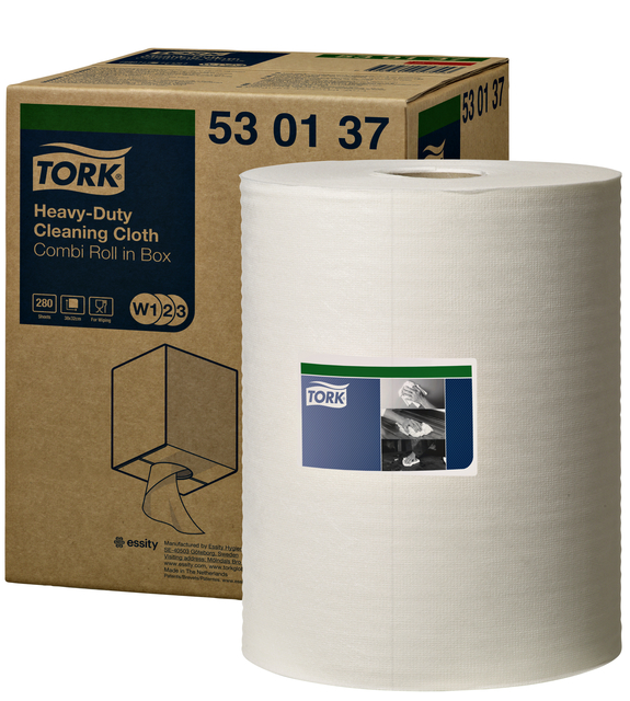 Reinigingsdoek Tork W2 Premium Heavy-Duty 1-laags 106m wit 530137