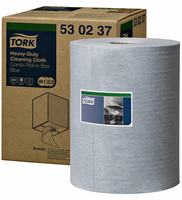 Reinigingsdoek Tork Heavy-Duty W1/2/3 multifunctioneel 280 vel blauw 530237