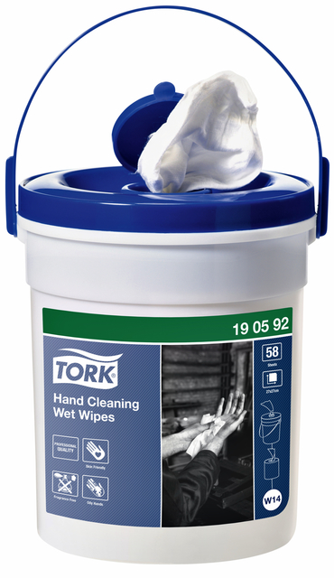 Lingettes imprégnées Tork Hand Cleaning W14 190592 non parfumé blanc 58 feuilles