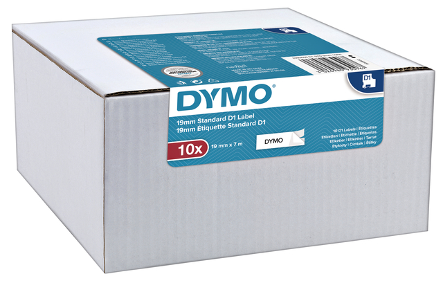 Labeltape Dymo LabelManager D1 polyester 9mm zwart op wit 10 stuks