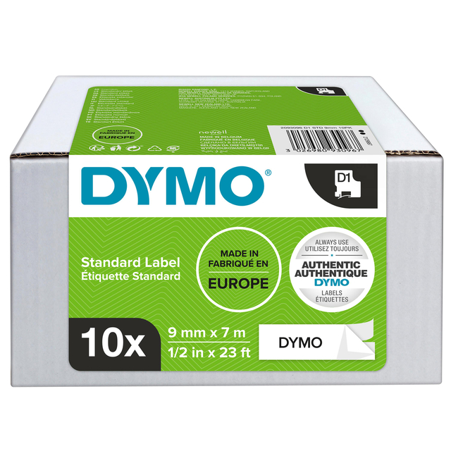 Ruban étiquettes Dymo LabelManager D1 polyester 9mm noir sur blanc 10 pièces