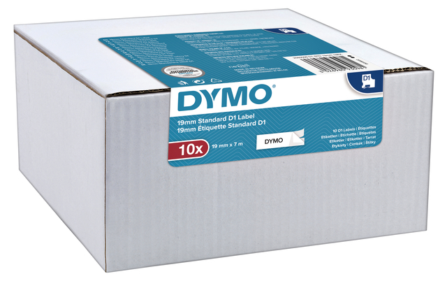 Labeltape Dymo LabelManager D1 polyester 19mm zwart op wit 10 stuks