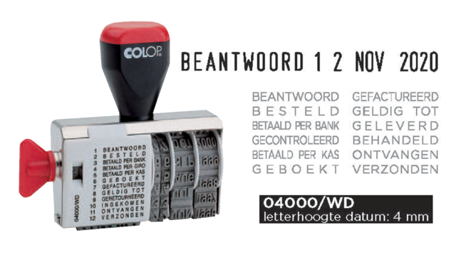 Woord-datumstempel Colop 04000 met 12 teksten