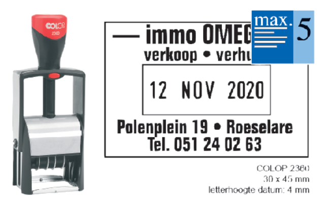 Woord-datumstempel Colop 2360 personaliseerbaar 30x45