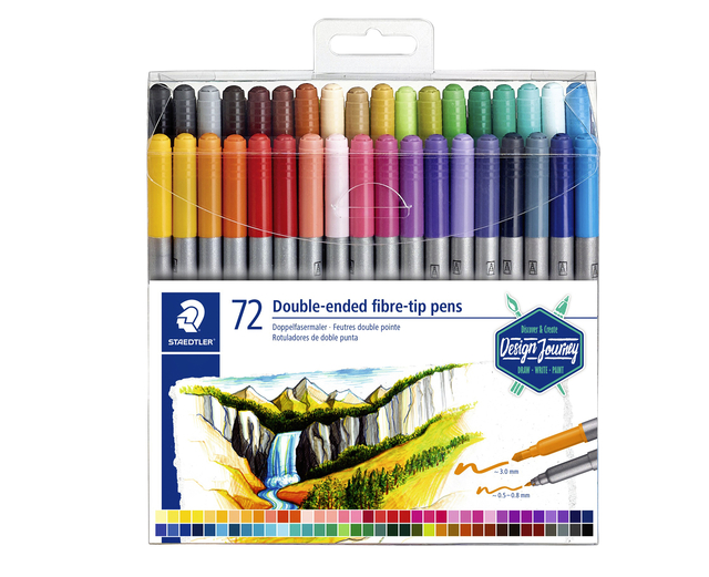 Kleurstift Staedtler 3200 dubbele punt fijn en ultrafijn etui à 72 kleuren