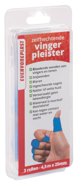 Vingerpleister Allglue zelfklevend op een rol 25mmx4.5m blauw 3 rollen