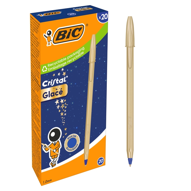 Stylo bille BIC Cristal Gold Medium or boîte 20 pièces