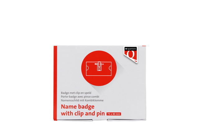 Badge Quantore avec clip et épingle 40x75mm