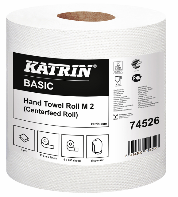 Essuie-mains Katrin 74526 Medium 2 épaisseurs 500 feuilles blanc