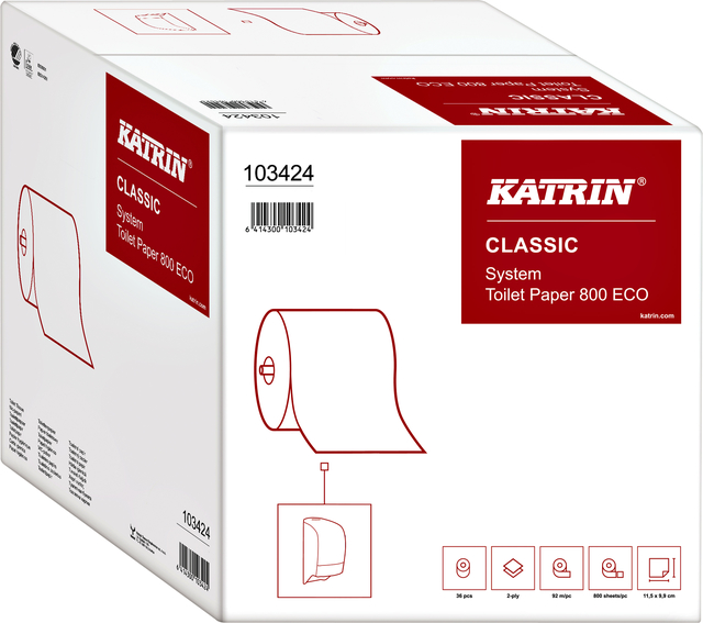 Toiletpapier Katrin System 2-laags wit 36rollen