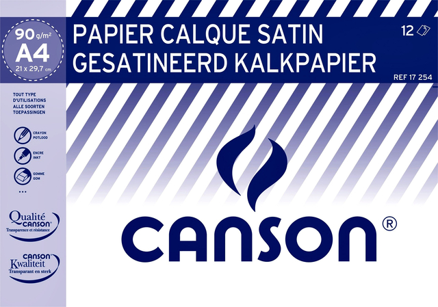 Papier calque Canson satin A4 90g translucide 12 feuilles