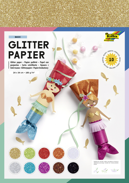 Papier pailleté Folia 1 face 24x34cm 170g assorti 10 feuilles