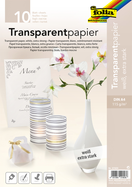 Papier transparent Folia A4 115g blanc 10 feuilles