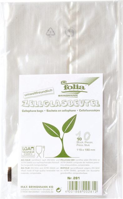 Sachet cellophane Folia transparent 115x190mm 10 pièces