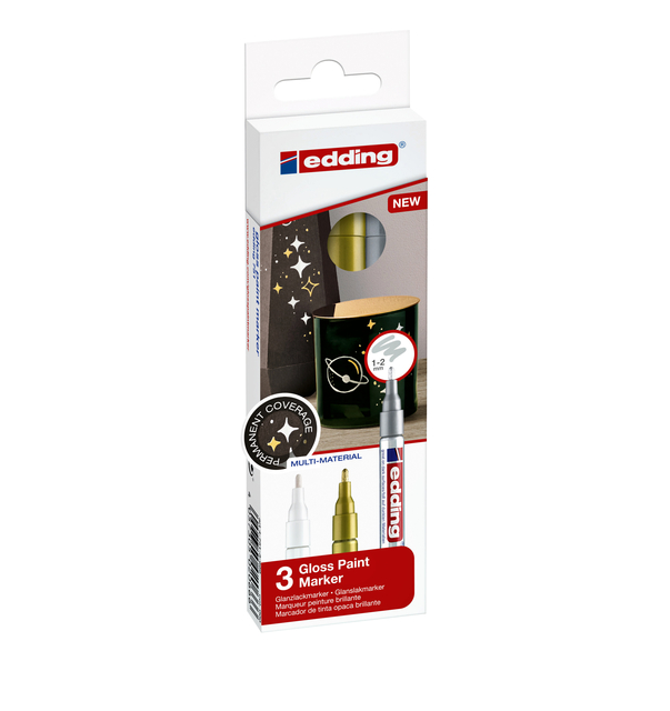 Paintmarker edding 751 op oliebasis 1-2mm metallic assorti 3 stuks