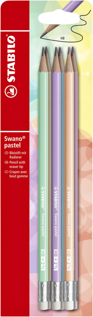 Potlood STABILO Swano grafiet HB met gumtop pastel assorti 6 stuks