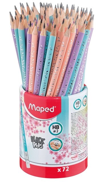 Grafietpotlood Maped Black'Peps met gum pot à 72 stuks pastel