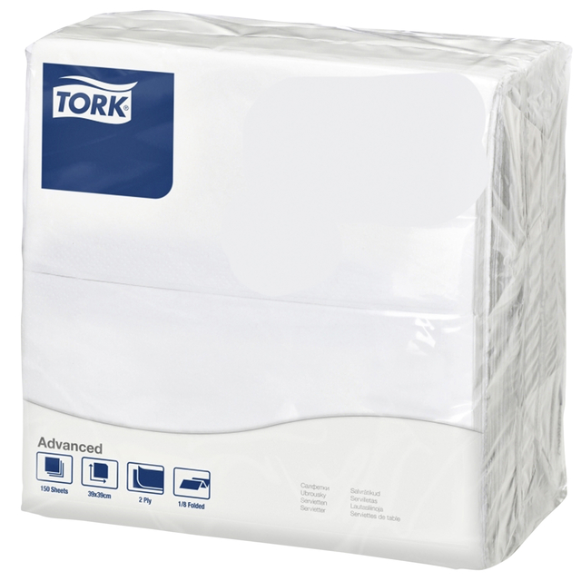 Dinerservetten Tork 2-laags 1/4-vouw 150 stuks wit 478746