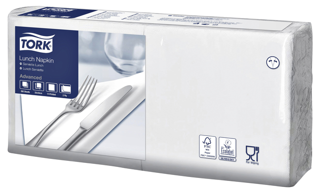 Servetten Tork 2-laags 1/4 gevouwen 200 stuks wit 477149