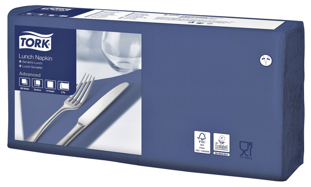 Lunchservet Tork Advanced 1/4 vouw 2-laags 328x325mm 200 vel donkerblauw 477215