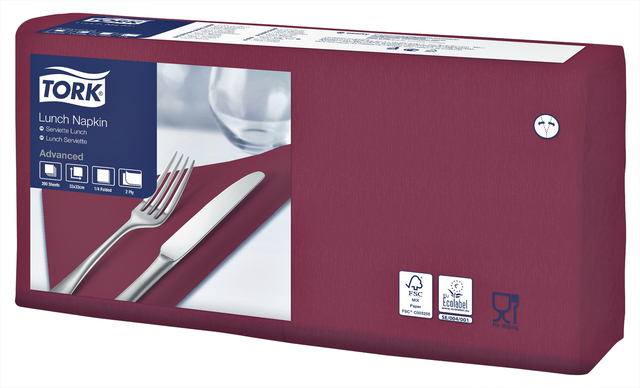 Servetten Tork 2-laags 1/4 gevouwen 200 stuks bordeaux 477213