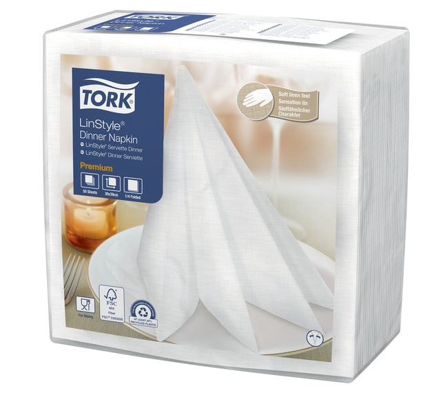Dinerservet Tork Linstyle Premium 1/4 vouw 1-laags 390x390mm 50 vel wit 478711