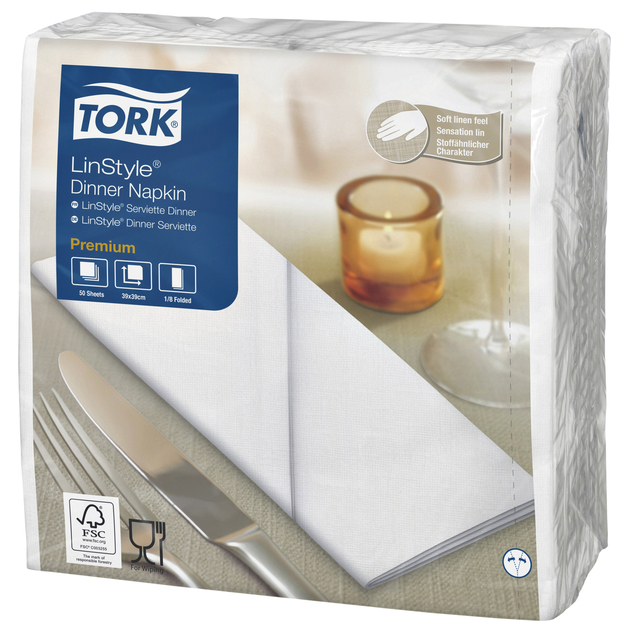 Serviette Tork 478145 LinStyle Premium 1 épaisseur Pli 1/8 390x390mm blanc 50 pièces