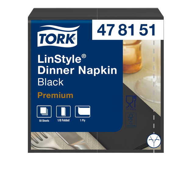 Serviette Tork LinStyle Premium 478145 Pli 1/8 1 ép 390x390mm noir 50 pièces